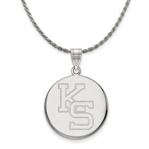 Sterling Silver Kansas State Large Pendant Necklace - 20 Inch